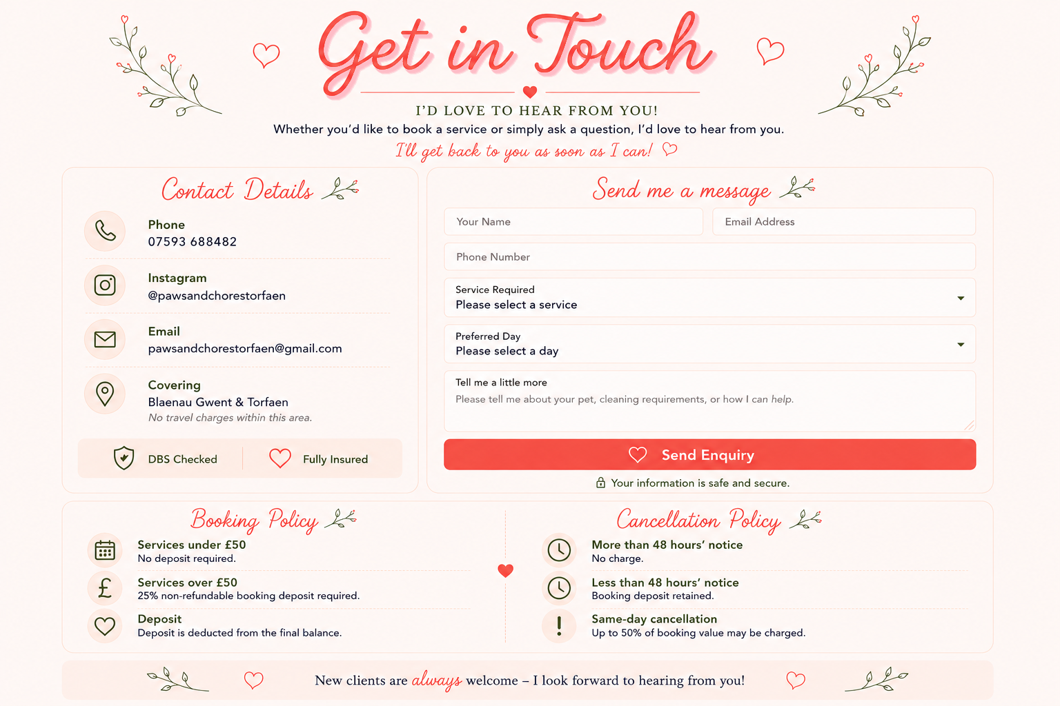 Paws and Chores contact information