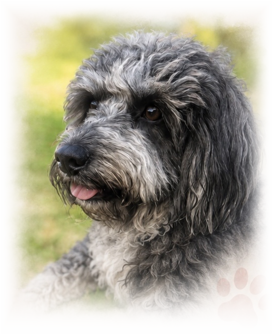 Juno the cockapoo resting on the grass