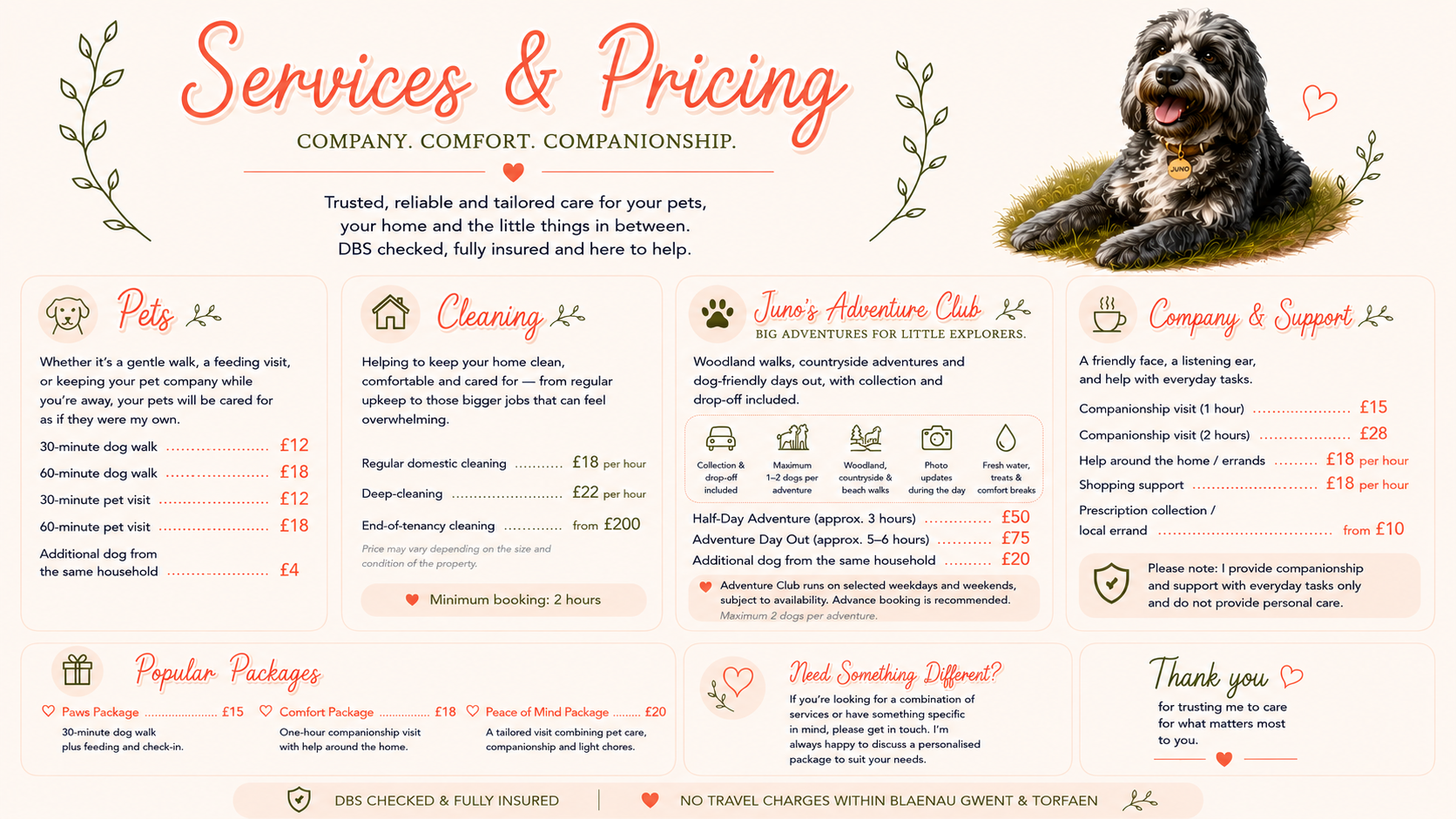 Paws and Chores price list